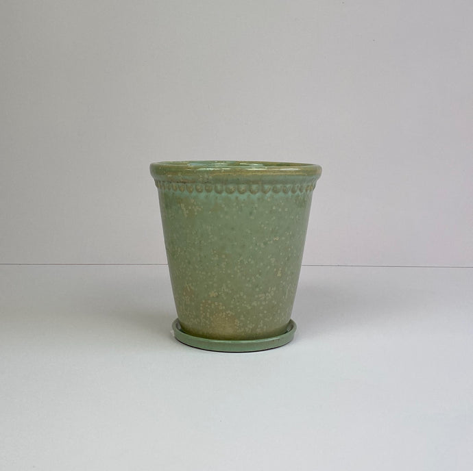 Large Pot & Saucer Speckled Light Green