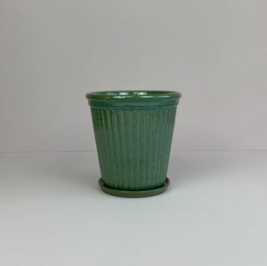 Large Ribbed Pot & Saucer Green