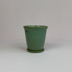 Large Pot & Saucer Speckled Green
