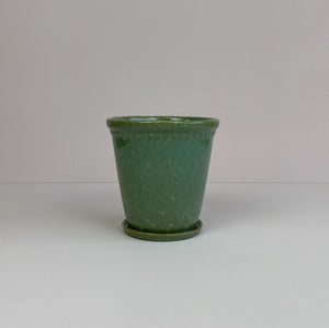 Large Pot & Saucer Speckled Green