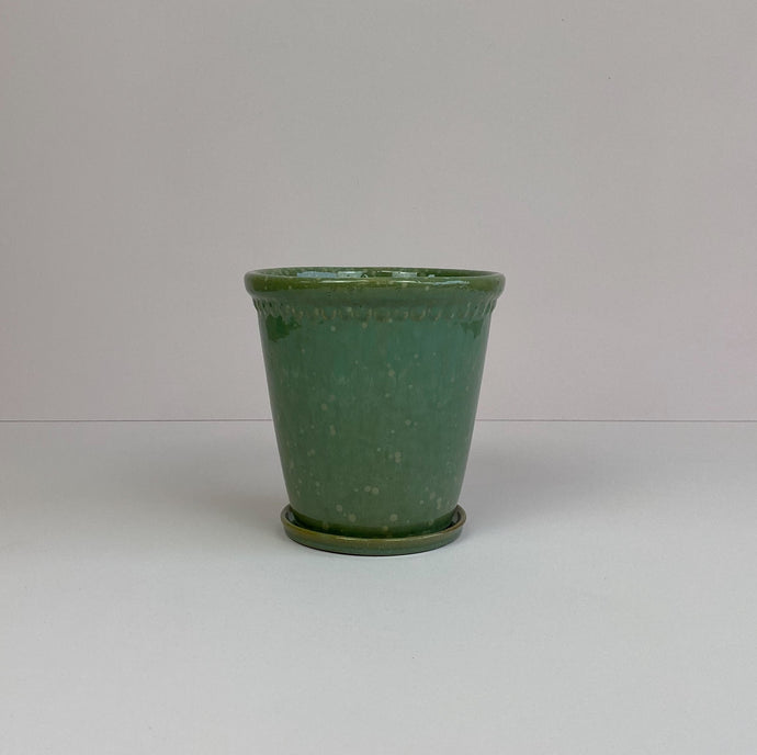 Large Pot & Saucer Speckled Green