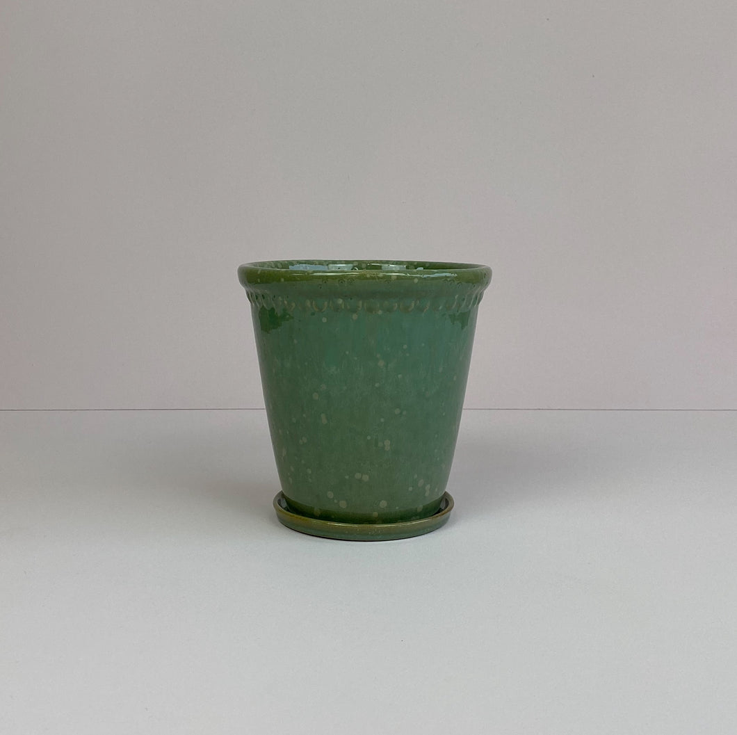 Large Pot & Saucer Speckled Green