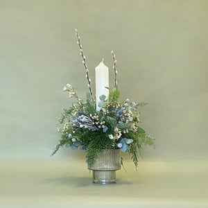 White Christmas Arrangement with Pillar Candle