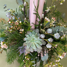White Christmas Arrangement with 3 Dinner Candles
