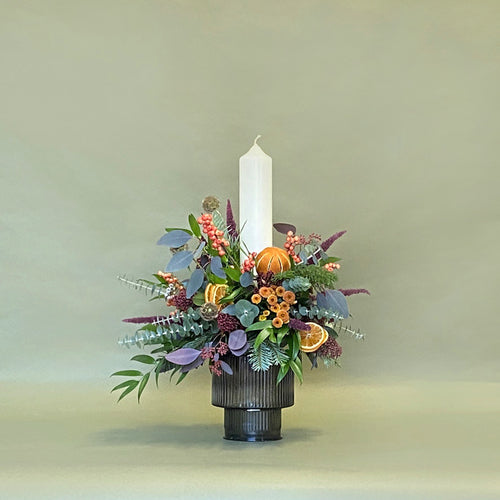 Christmas Pudding Arrangement with Pillar Candle