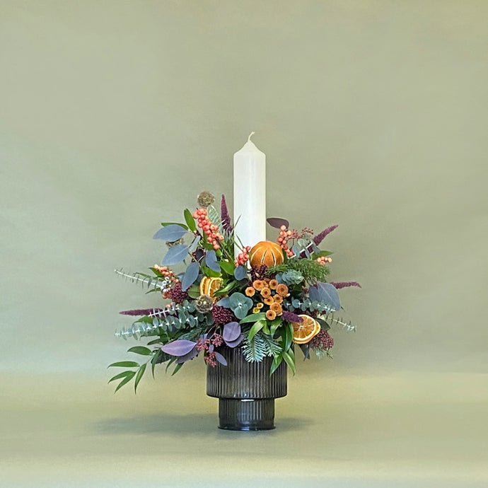 Christmas Pudding Arrangement with Pillar Candle