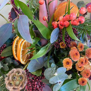 Christmas Pudding Arrangement with 3 Dinner Candles