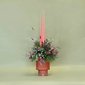 Christmas Day Arrangement with 3 Dinner Candles