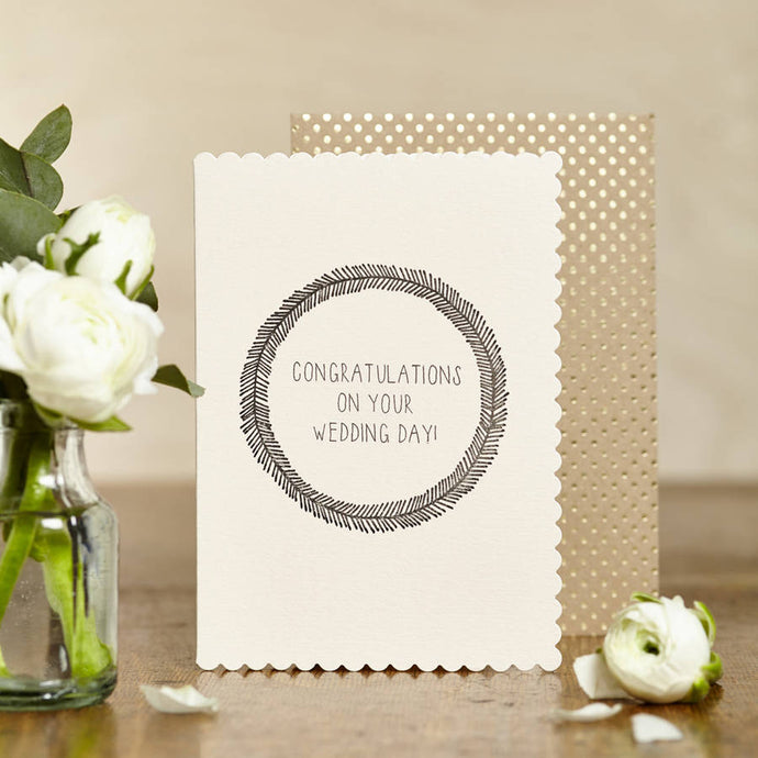 Congratulation Wedding Day Wreath Card Pink by Katie Leamon